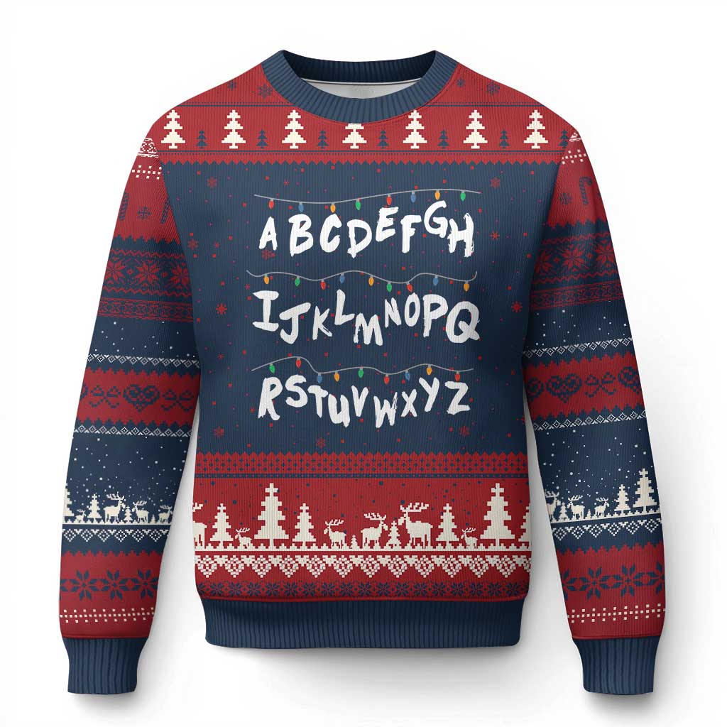 Funny Stranger Xmas Ugly Christmas Sweater Alphabet Xmas Lights - Wonder Print Shop