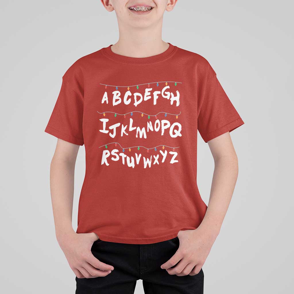 Funny Stranger Christmas T Shirt For Kid Alphabet Xmas Lights - Wonder Print Shop