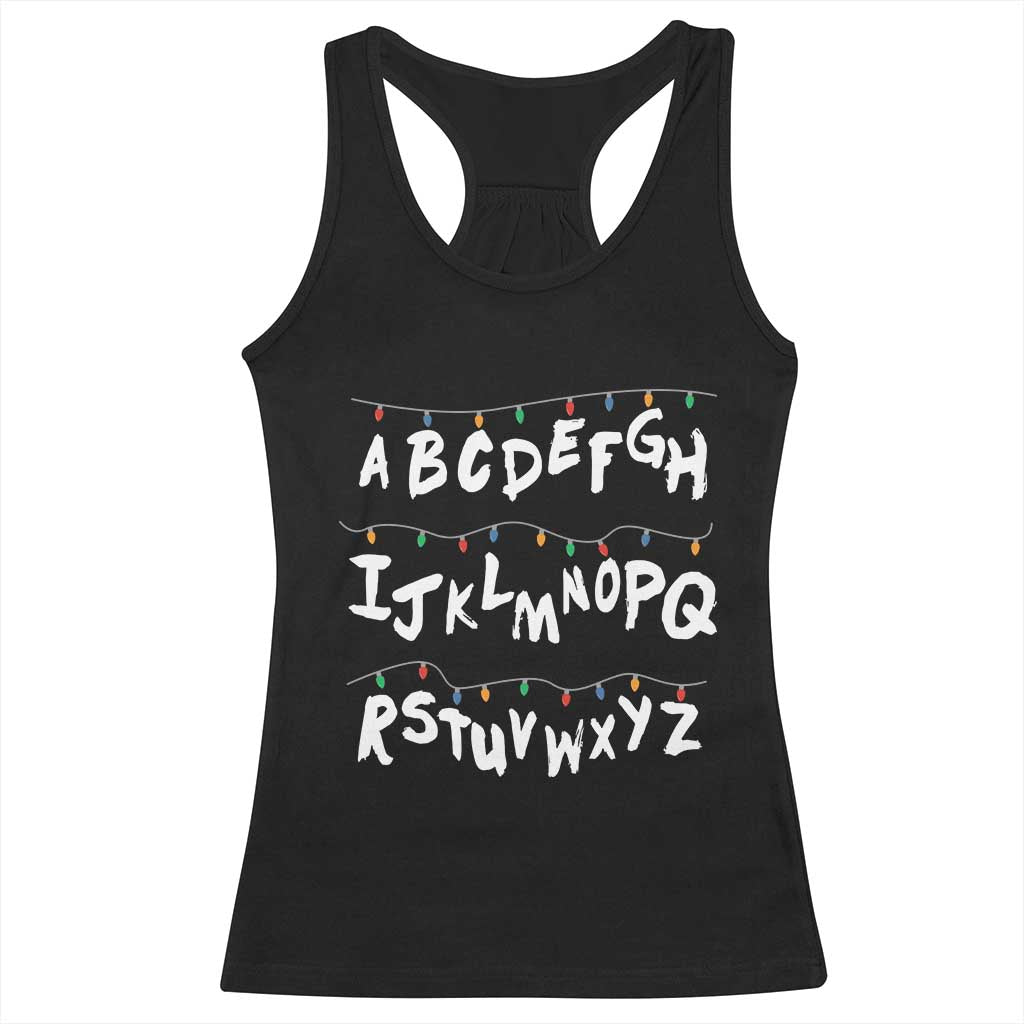 Funny Stranger Christmas Racerback Tank Top Alphabet Xmas Lights - Wonder Print Shop