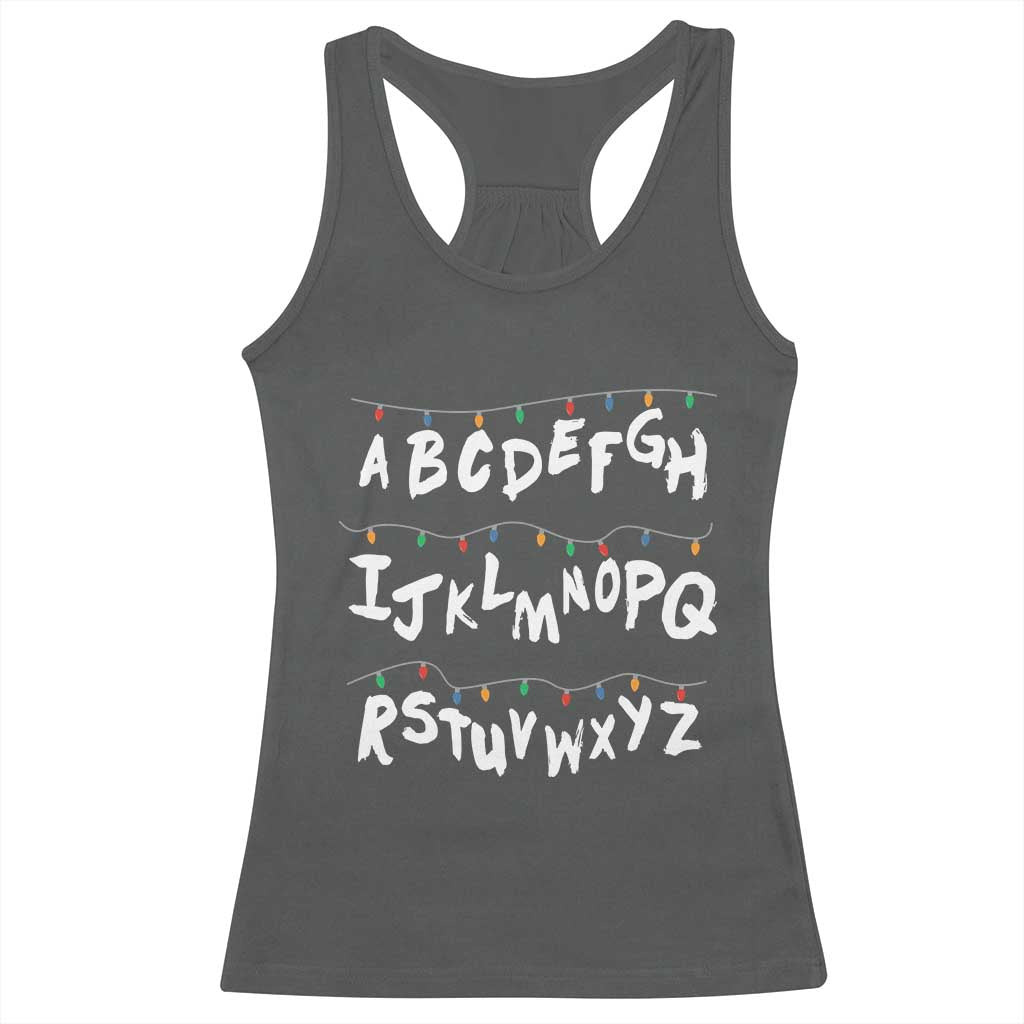Funny Stranger Christmas Racerback Tank Top Alphabet Xmas Lights - Wonder Print Shop