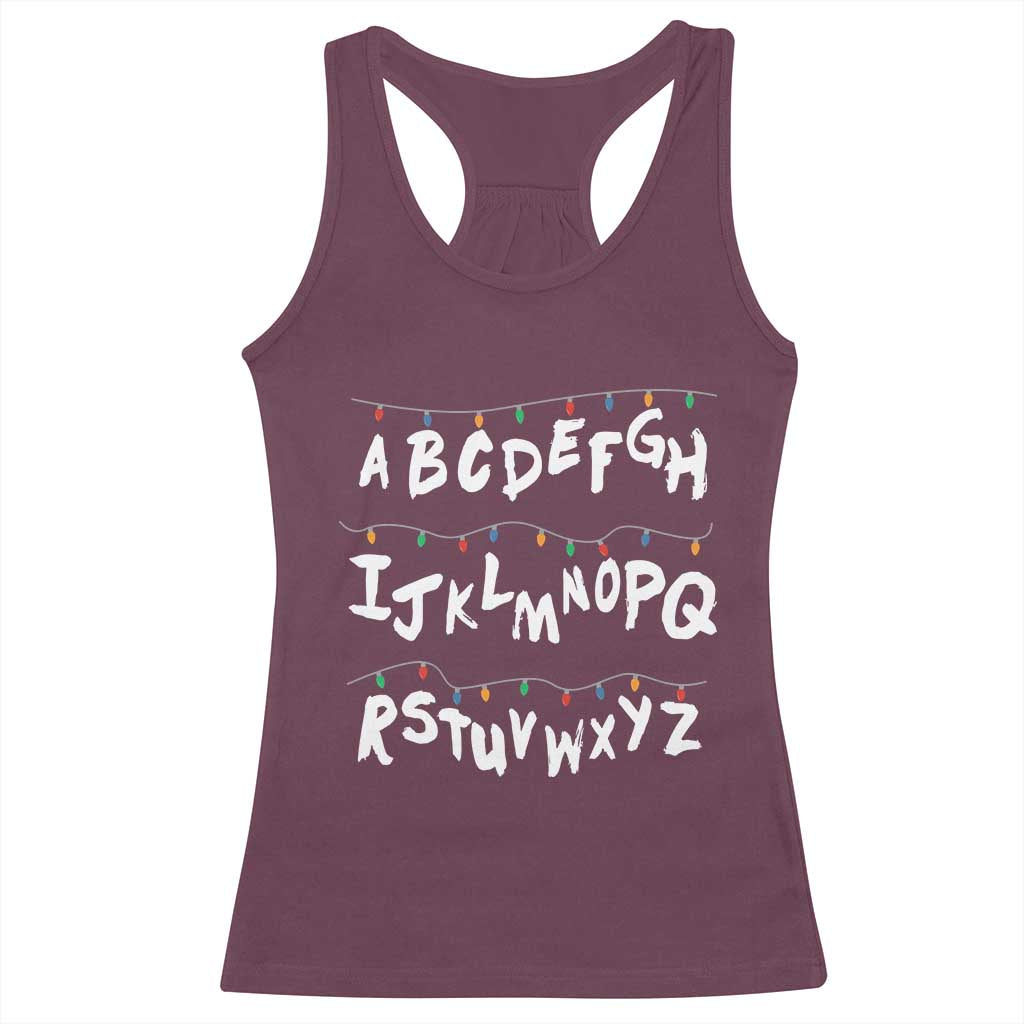 Funny Stranger Christmas Racerback Tank Top Alphabet Xmas Lights - Wonder Print Shop