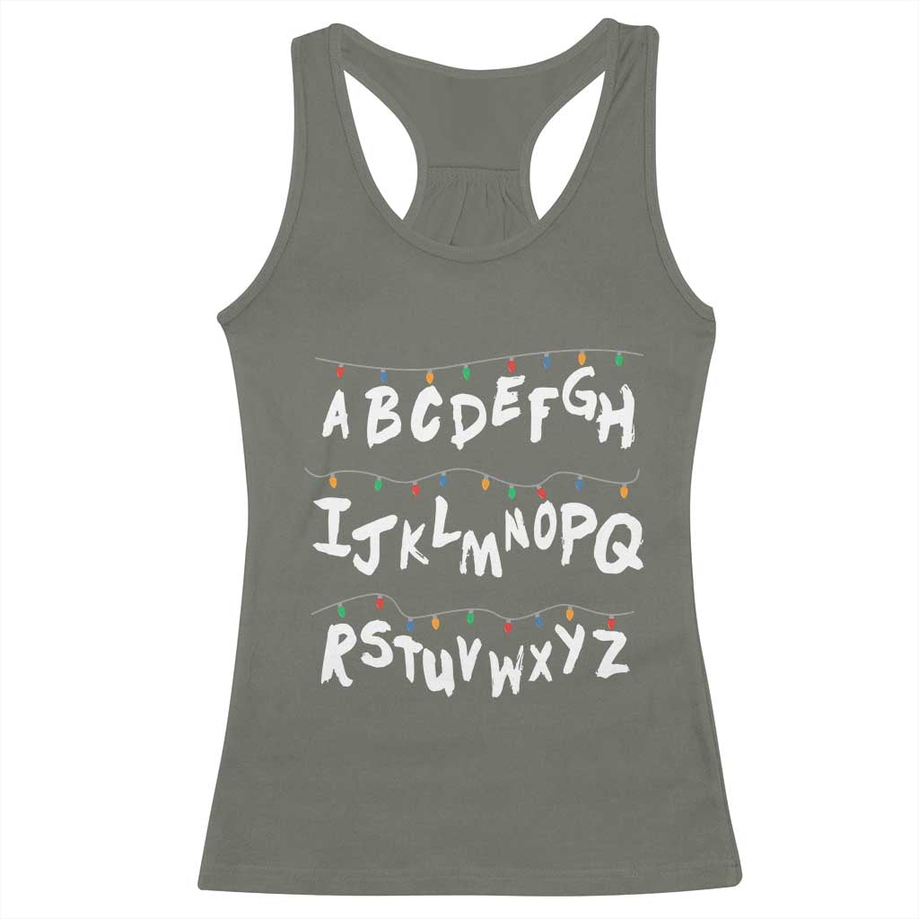 Funny Stranger Christmas Racerback Tank Top Alphabet Xmas Lights - Wonder Print Shop
