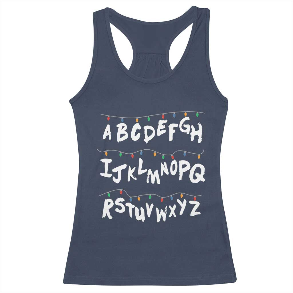 Funny Stranger Christmas Racerback Tank Top Alphabet Xmas Lights - Wonder Print Shop