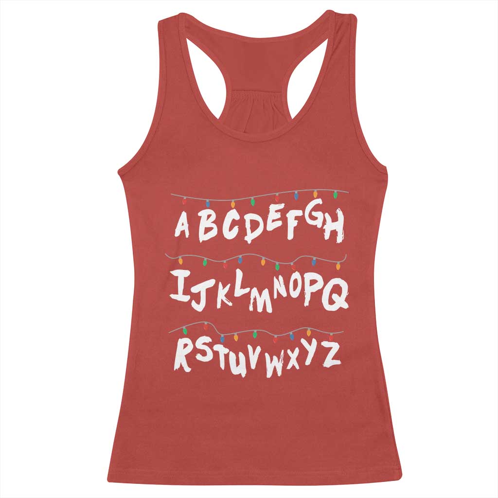 Funny Stranger Christmas Racerback Tank Top Alphabet Xmas Lights - Wonder Print Shop
