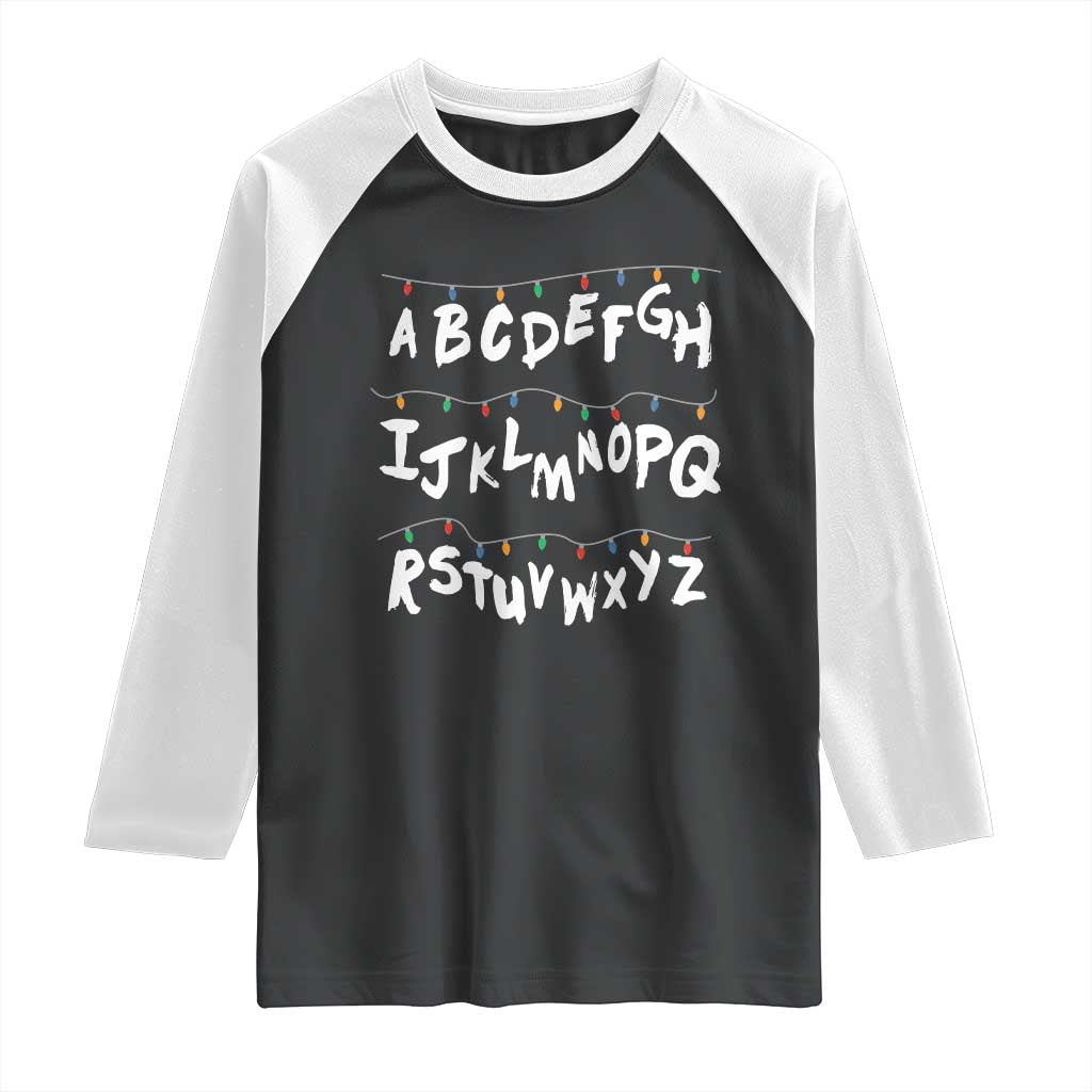 Funny Stranger Christmas Raglan Shirt Alphabet Xmas Lights - Wonder Print Shop