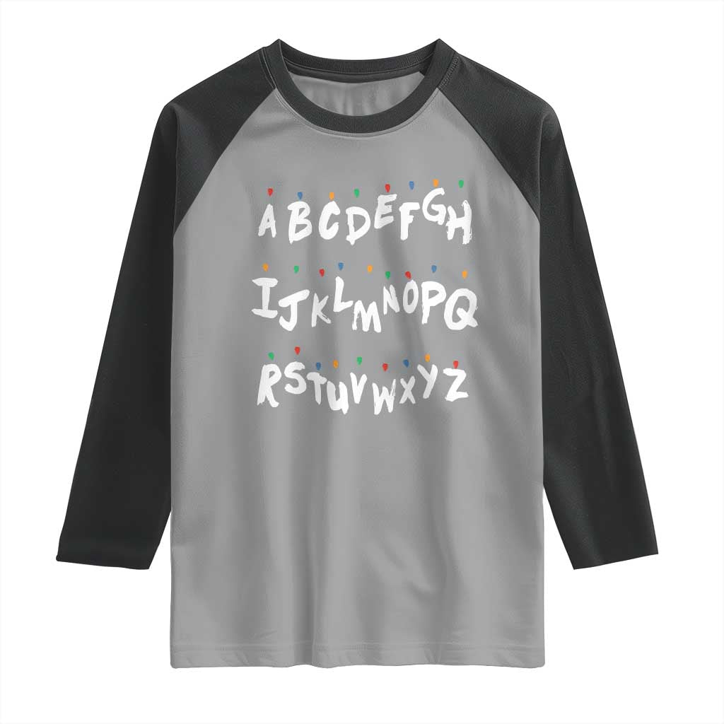Funny Stranger Christmas Raglan Shirt Alphabet Xmas Lights - Wonder Print Shop