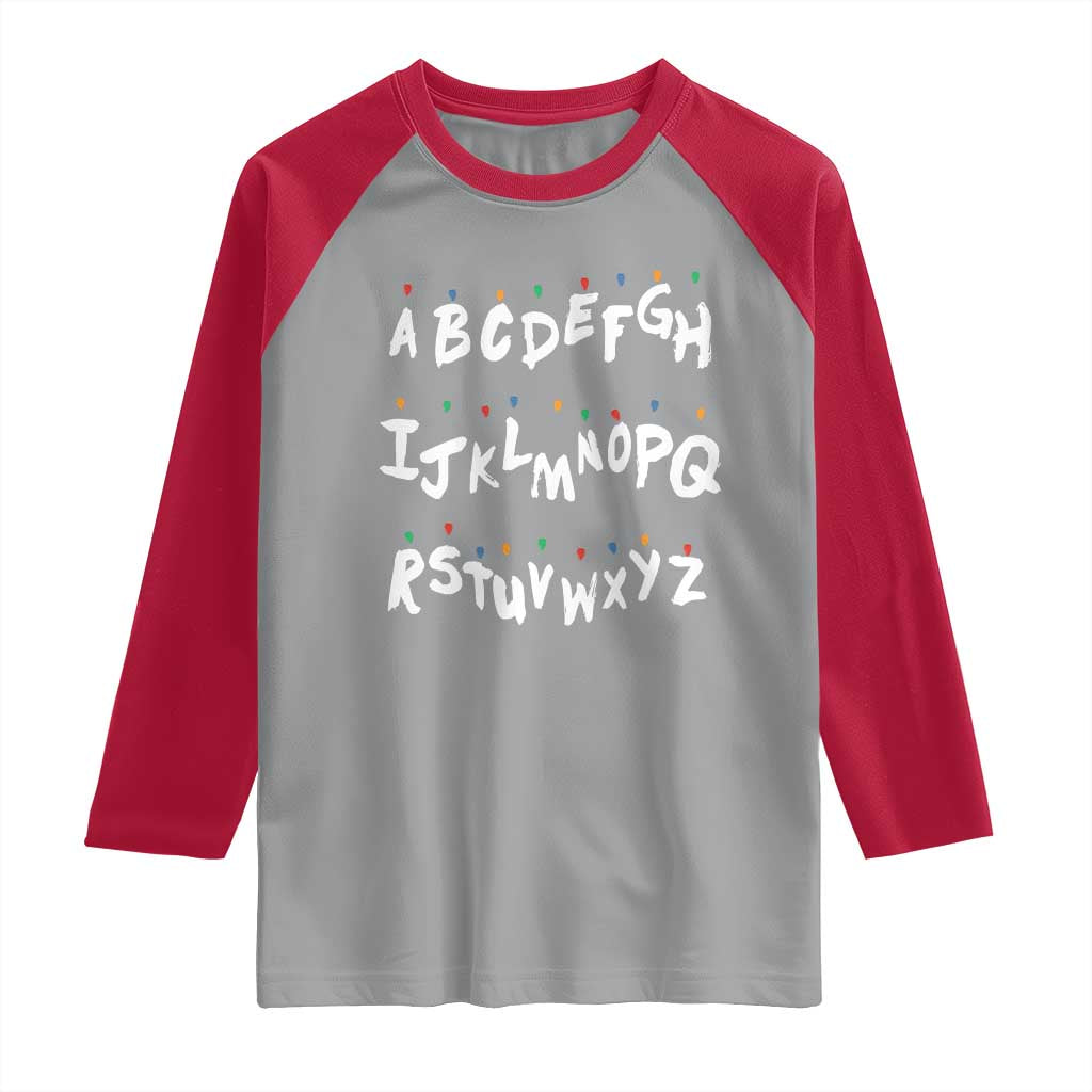 Funny Stranger Christmas Raglan Shirt Alphabet Xmas Lights - Wonder Print Shop