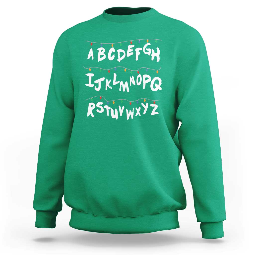 Funny Stranger Christmas Sweatshirt Alphabet Xmas Lights - Wonder Print Shop