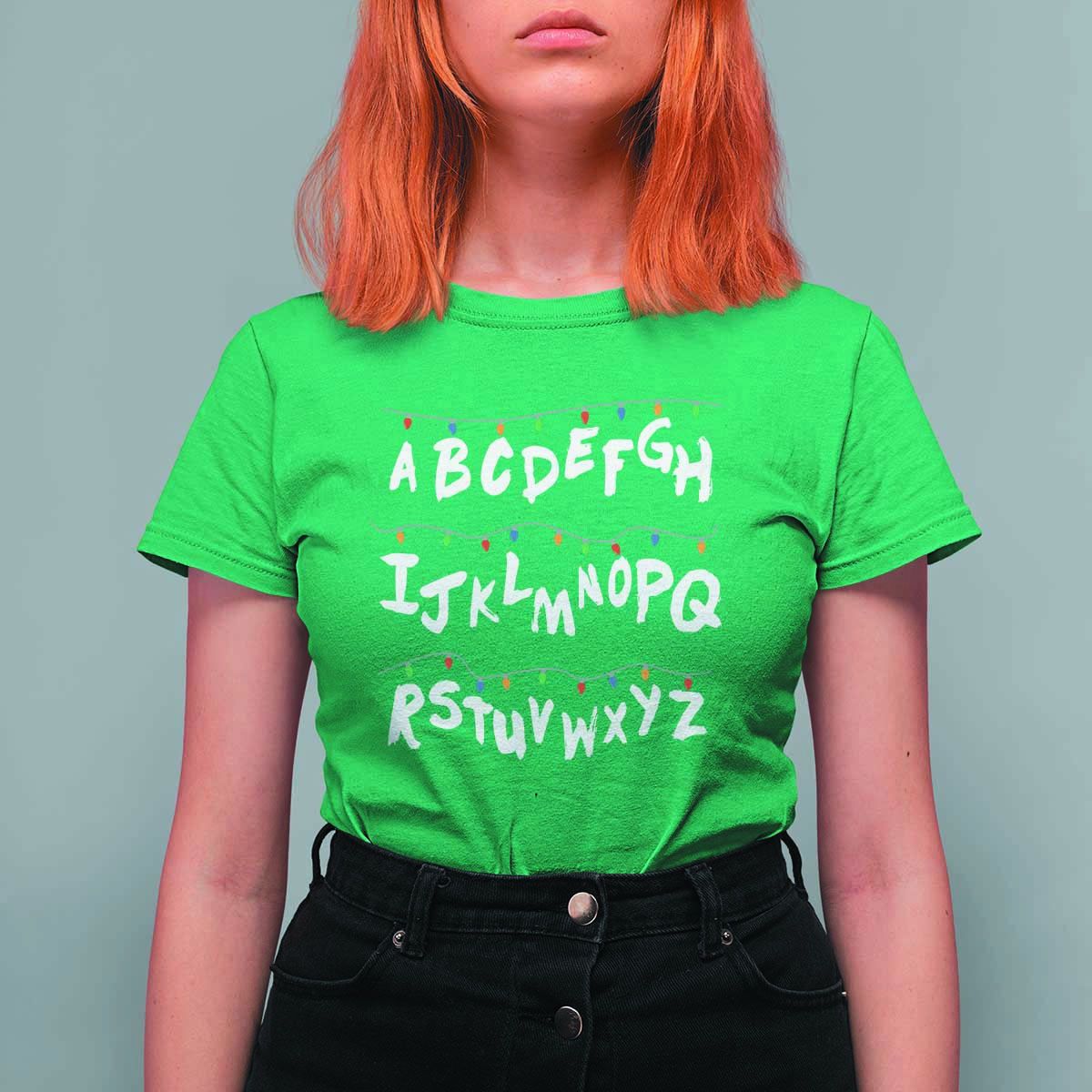 Funny Stranger Christmas T Shirt For Women Alphabet Xmas Lights - Wonder Print Shop