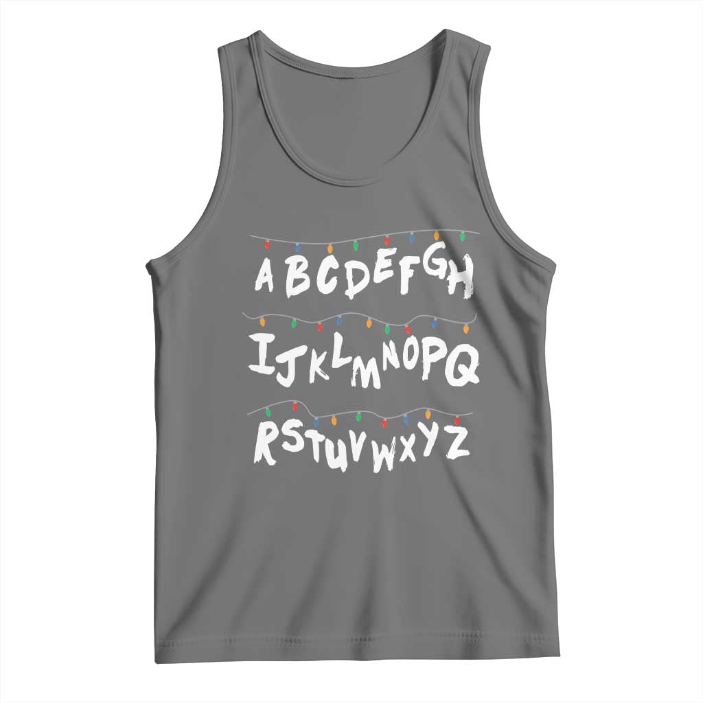 Funny Stranger Christmas Tank Top Alphabet Xmas Lights - Wonder Print Shop