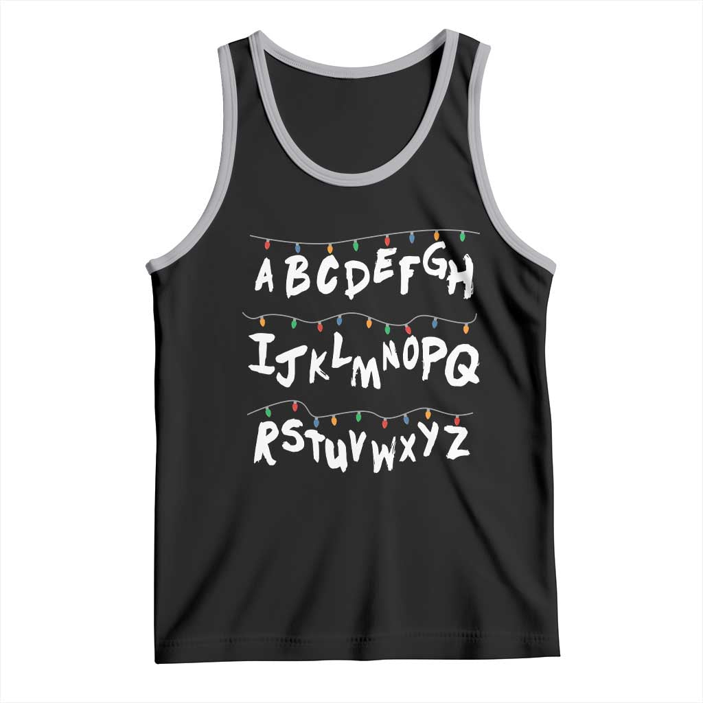 Funny Stranger Christmas Tank Top Alphabet Xmas Lights - Wonder Print Shop