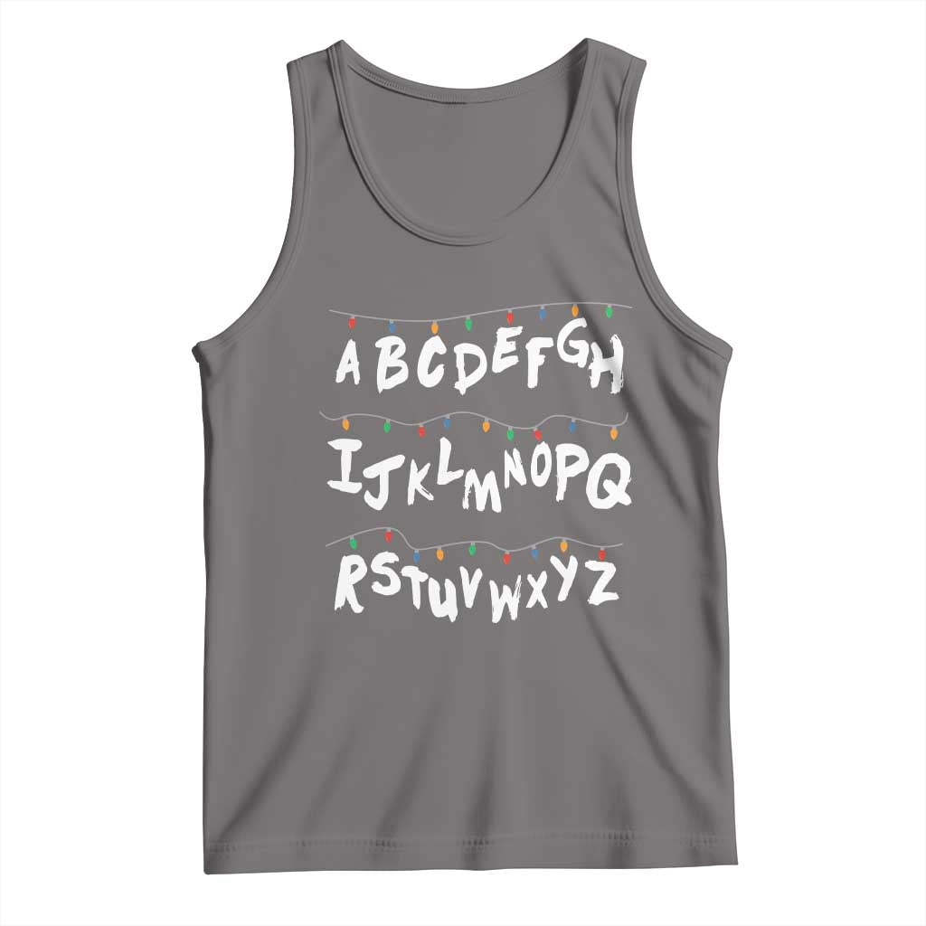 Funny Stranger Christmas Tank Top Alphabet Xmas Lights - Wonder Print Shop