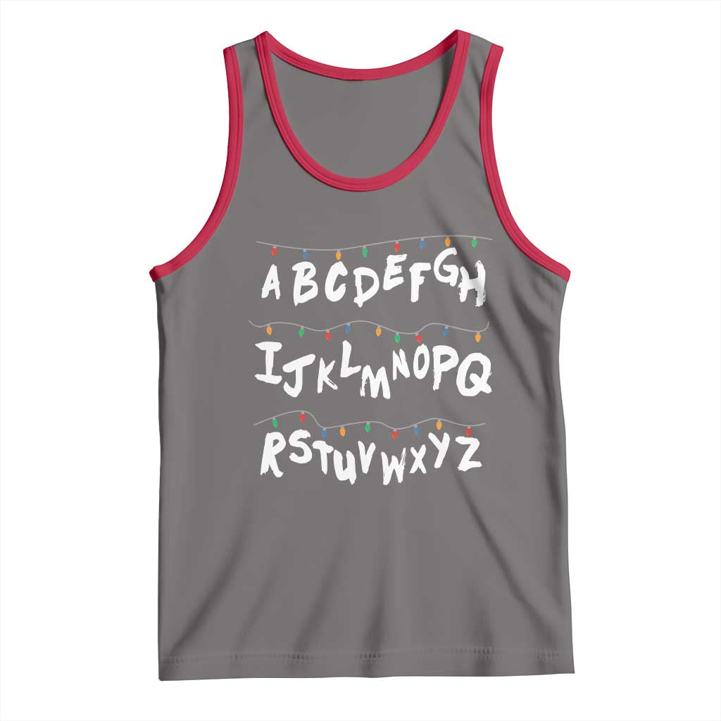 Funny Stranger Christmas Tank Top Alphabet Xmas Lights - Wonder Print Shop