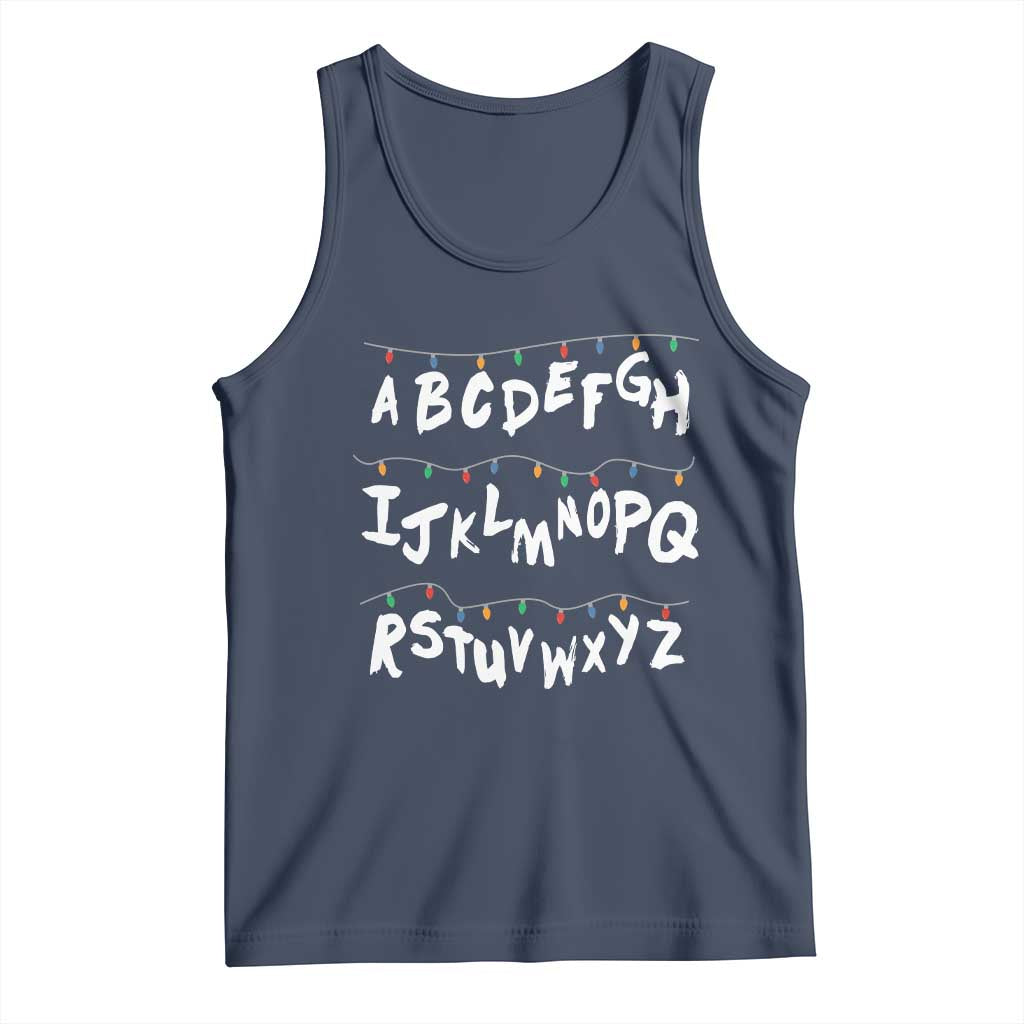 Funny Stranger Christmas Tank Top Alphabet Xmas Lights - Wonder Print Shop