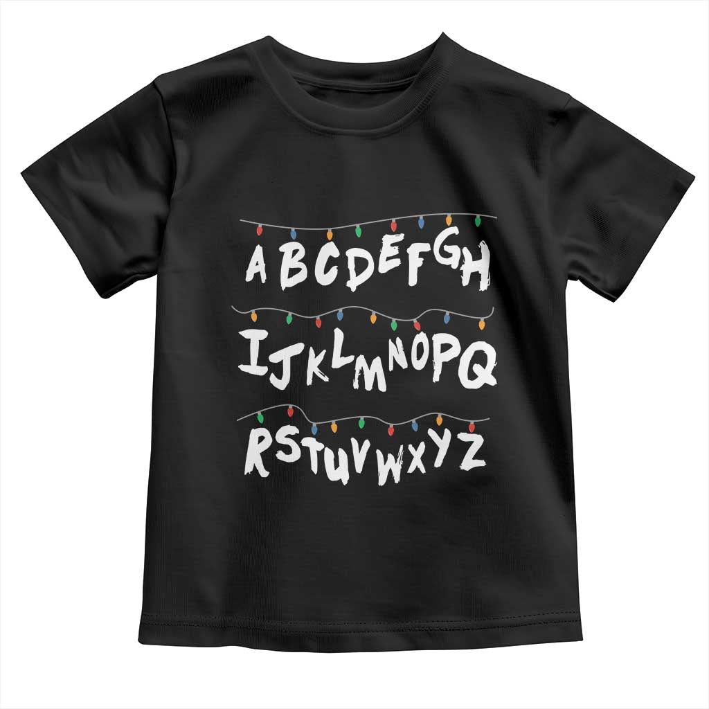Funny Stranger Christmas Toddler T Shirt Alphabet Xmas Lights - Wonder Print Shop