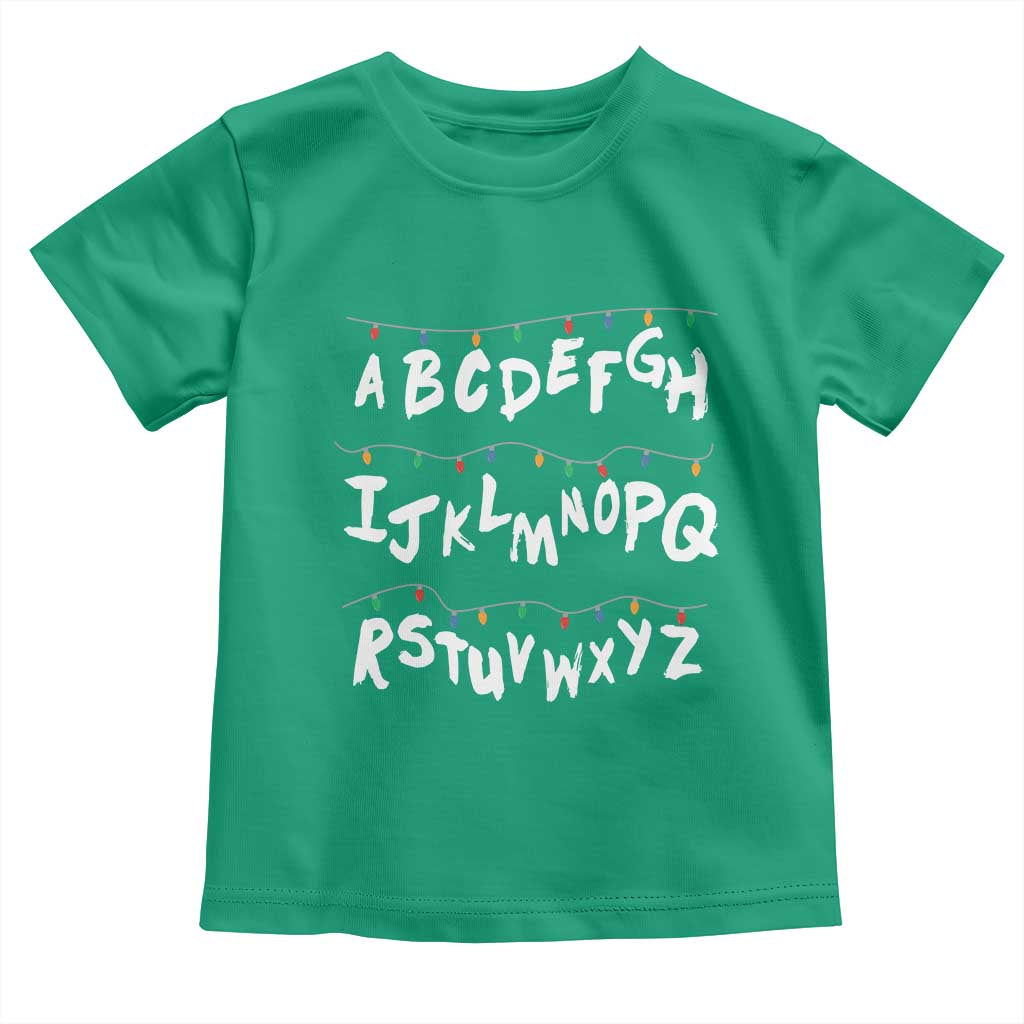Funny Stranger Christmas Toddler T Shirt Alphabet Xmas Lights - Wonder Print Shop