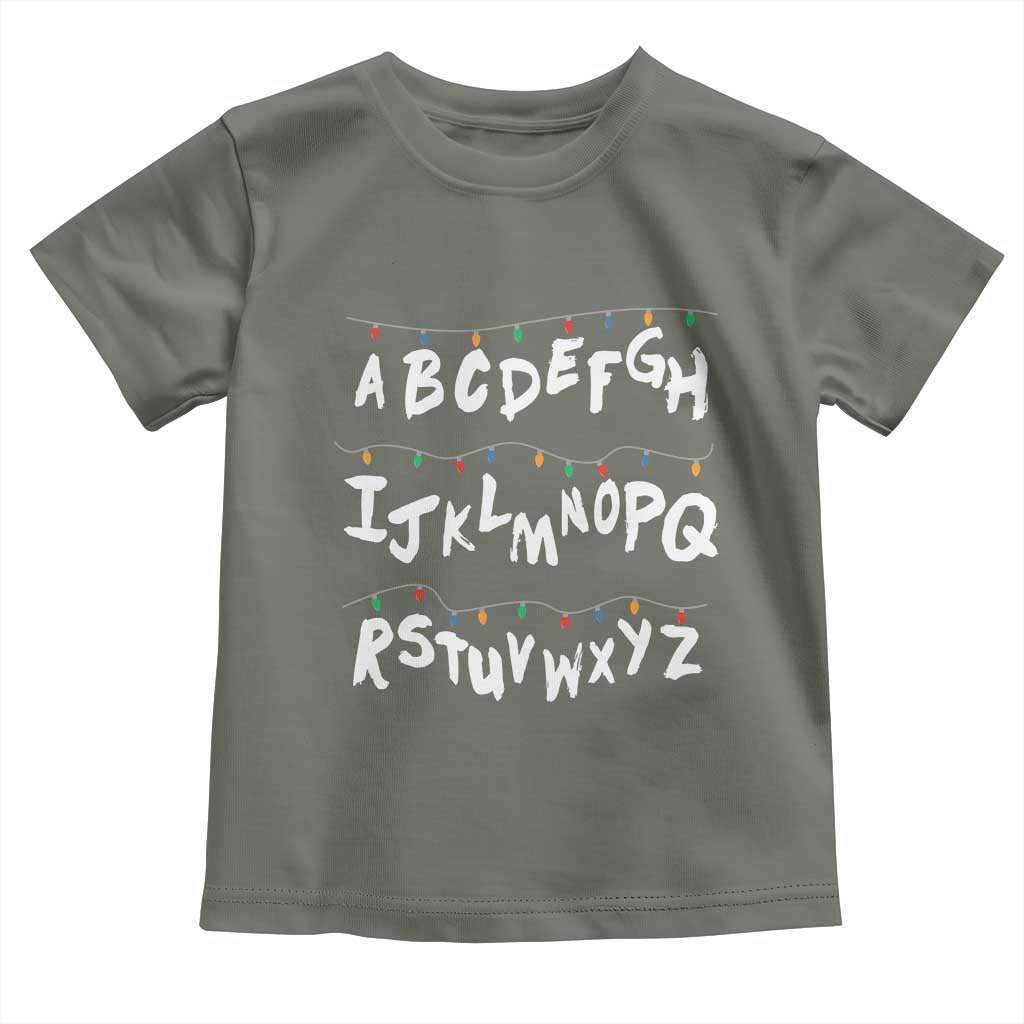 Funny Stranger Christmas Toddler T Shirt Alphabet Xmas Lights - Wonder Print Shop