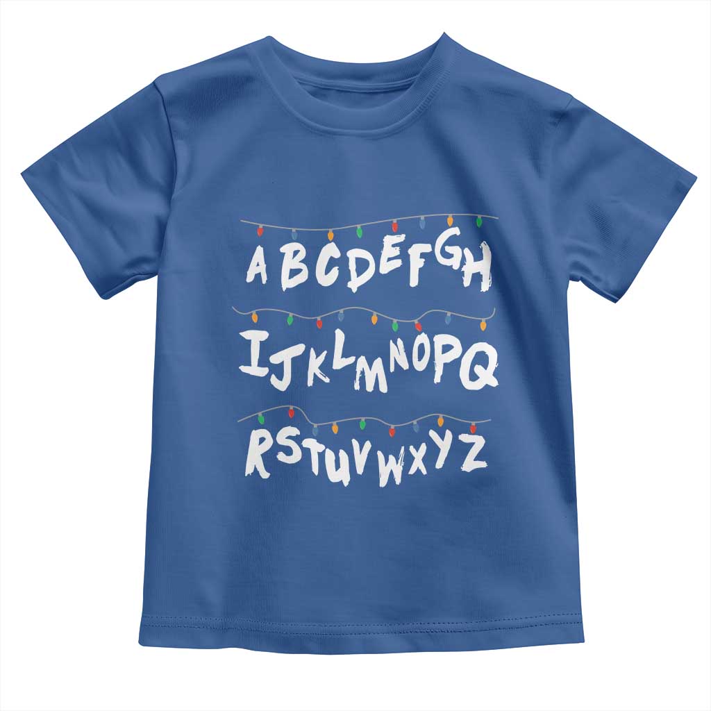 Funny Stranger Christmas Toddler T Shirt Alphabet Xmas Lights - Wonder Print Shop