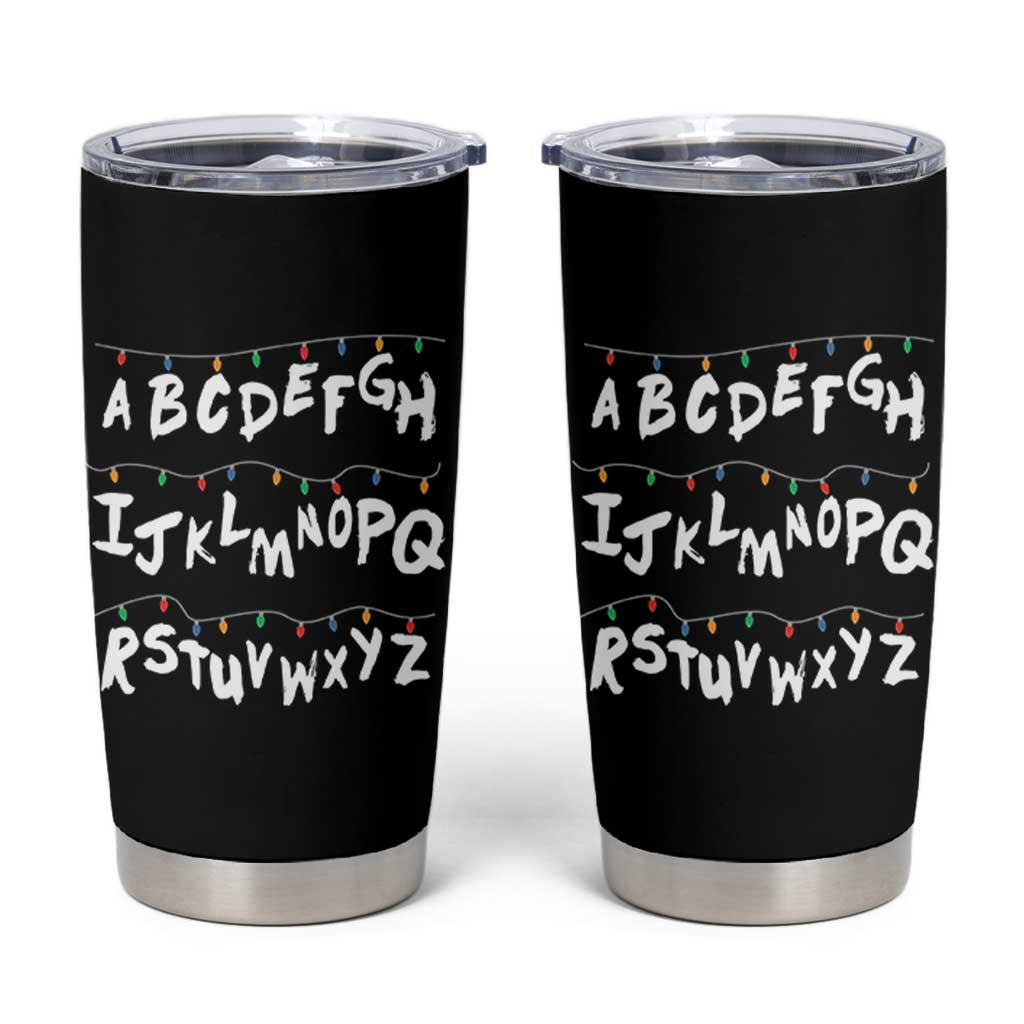 Funny Stranger Christmas Tumbler Cup Alphabet Xmas Lights - Wonder Print Shop