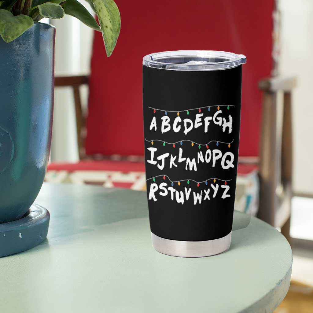 Funny Stranger Christmas Tumbler Cup Alphabet Xmas Lights - Wonder Print Shop