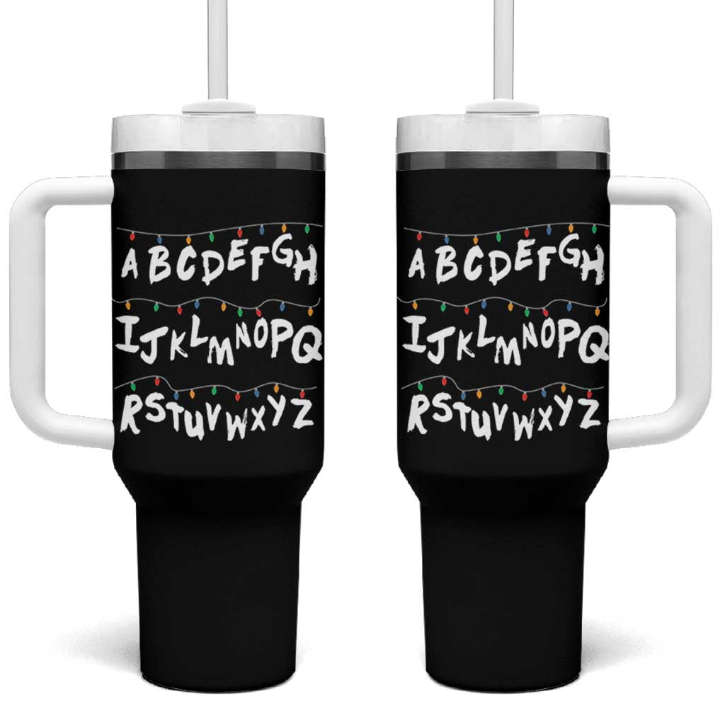 Funny Stranger Christmas Tumbler With Handle Alphabet Xmas Lights - Wonder Print Shop