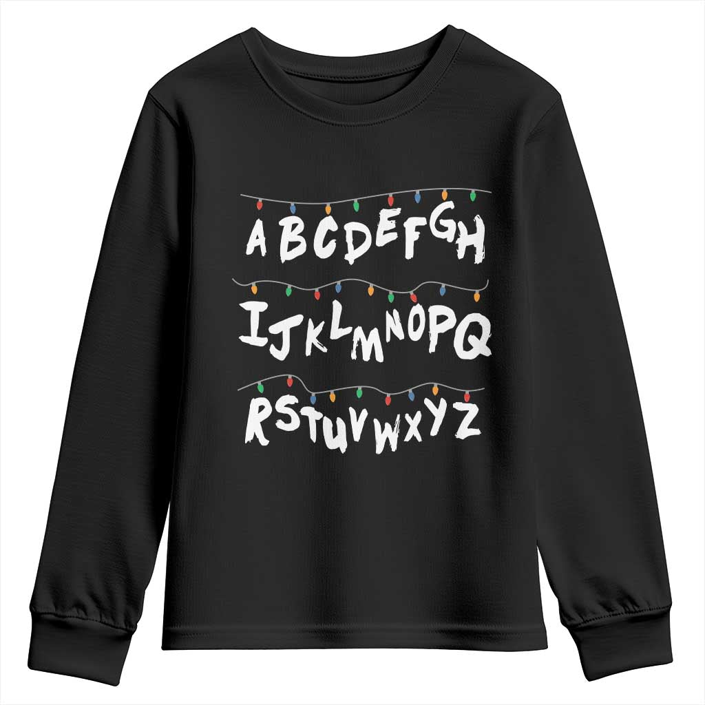 Funny Stranger Christmas Youth Sweatshirt Alphabet Xmas Lights - Wonder Print Shop