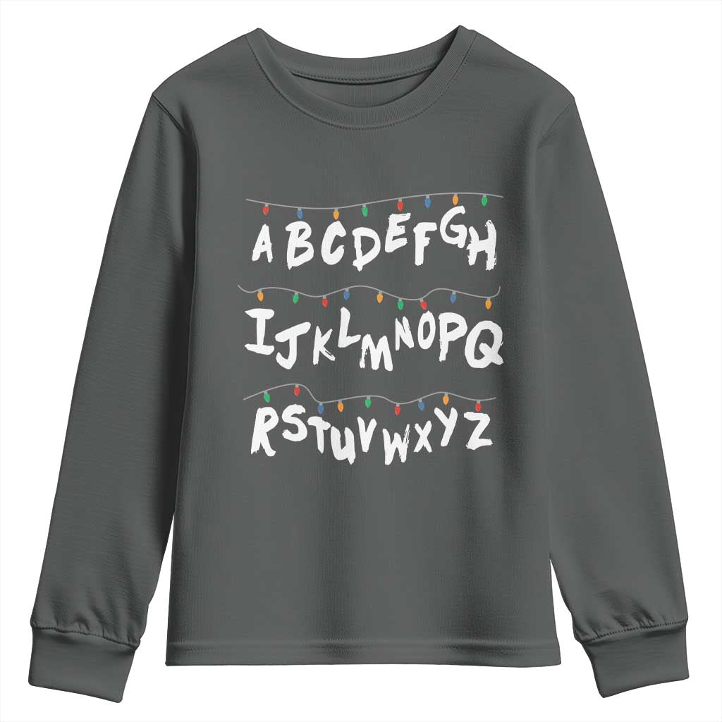 Funny Stranger Christmas Youth Sweatshirt Alphabet Xmas Lights - Wonder Print Shop