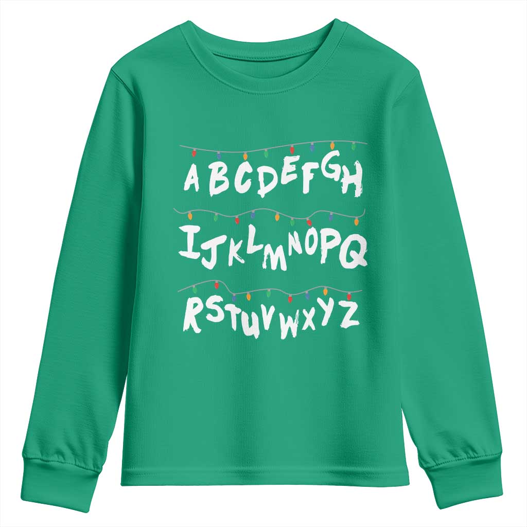 Funny Stranger Christmas Youth Sweatshirt Alphabet Xmas Lights - Wonder Print Shop