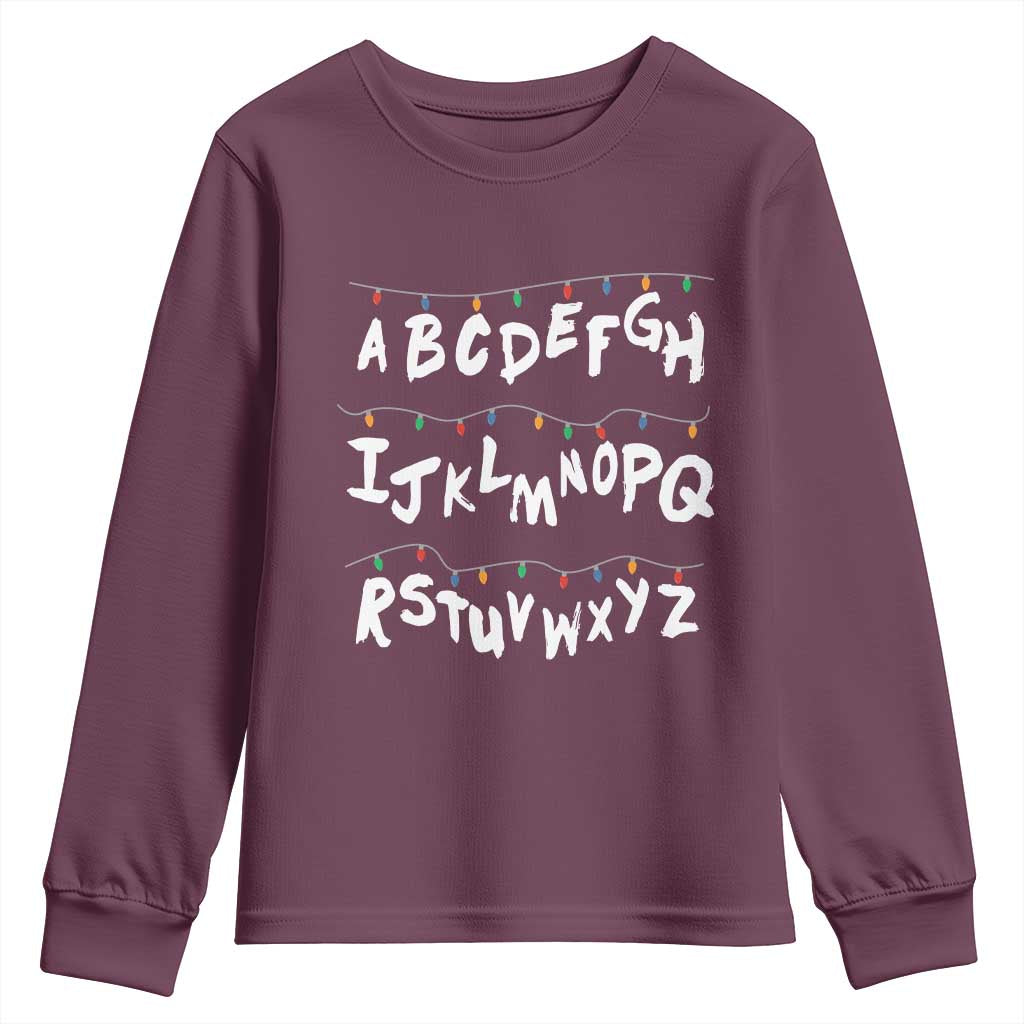 Funny Stranger Christmas Youth Sweatshirt Alphabet Xmas Lights - Wonder Print Shop