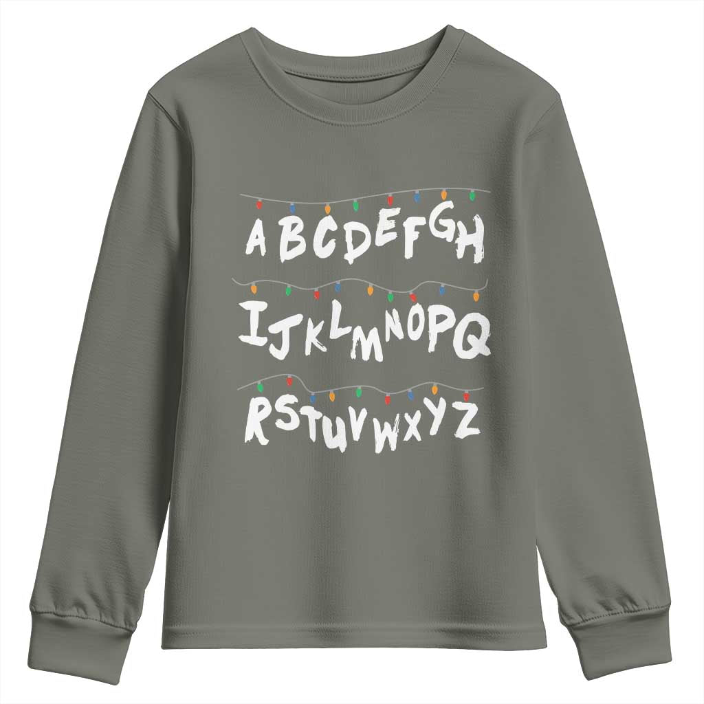 Funny Stranger Christmas Youth Sweatshirt Alphabet Xmas Lights - Wonder Print Shop