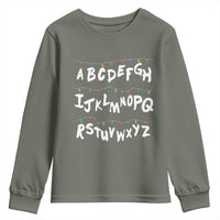 Funny Stranger Christmas Youth Sweatshirt Alphabet Xmas Lights - Wonder Print Shop