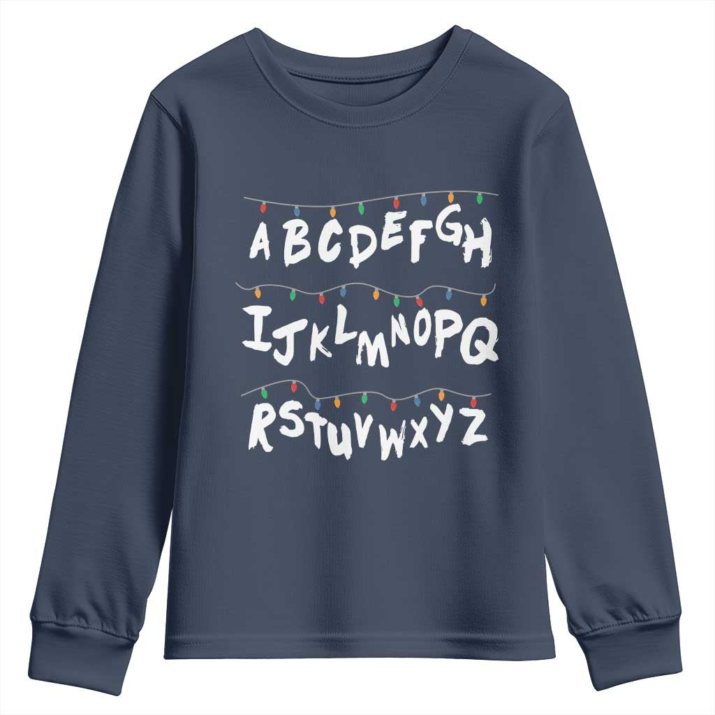 Funny Stranger Christmas Youth Sweatshirt Alphabet Xmas Lights - Wonder Print Shop