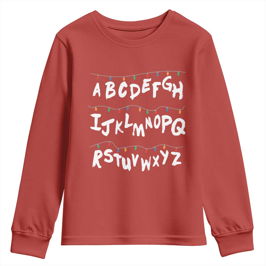 Funny Stranger Christmas Youth Sweatshirt Alphabet Xmas Lights - Wonder Print Shop