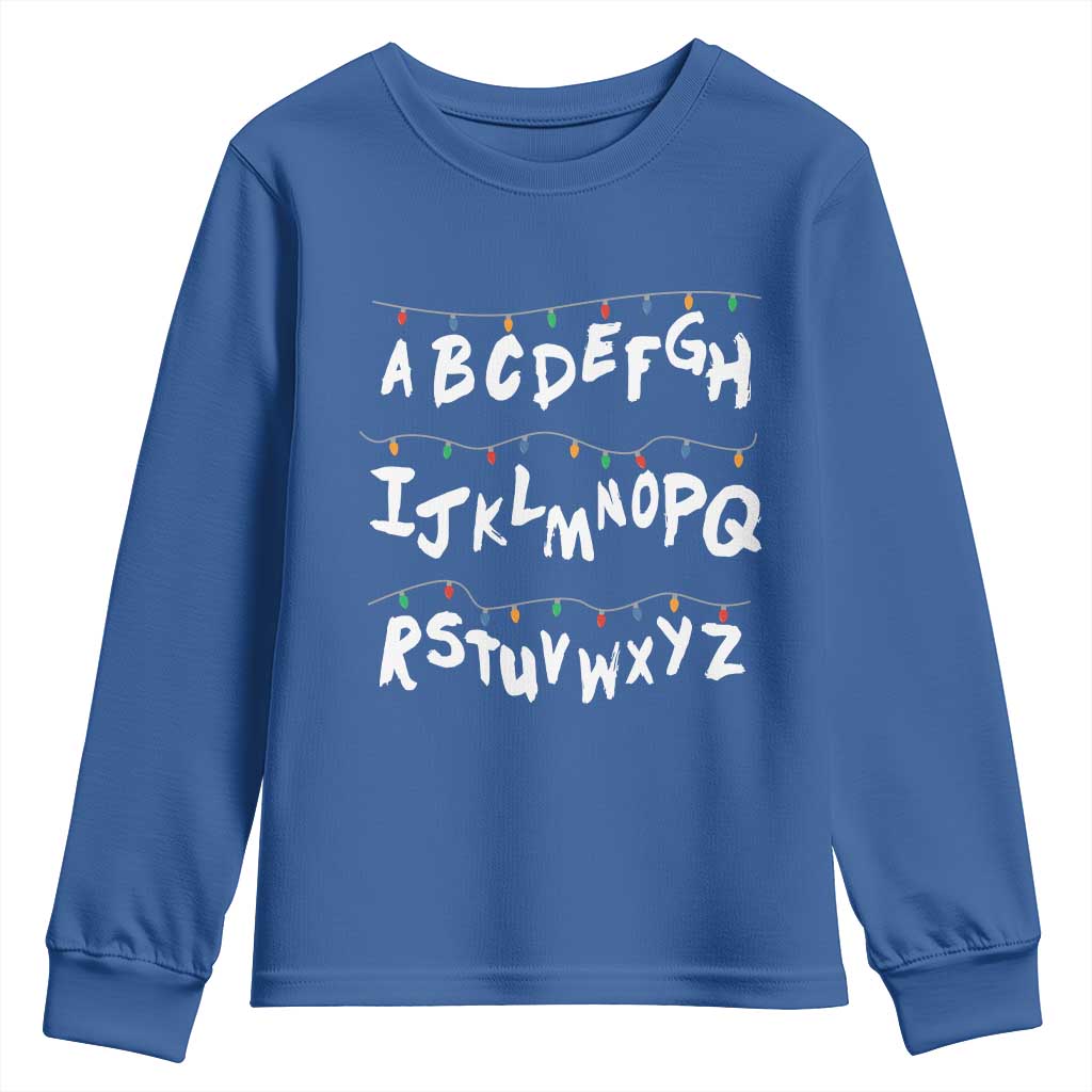 Funny Stranger Christmas Youth Sweatshirt Alphabet Xmas Lights - Wonder Print Shop