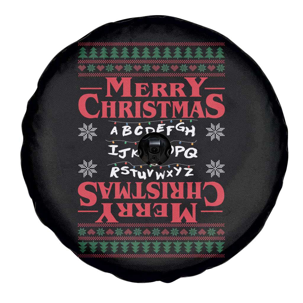 Funny Stranger Xmas Spare Tire Cover Merry Christmas Alphabet Neon Lights Movie - Wonder Print Shop