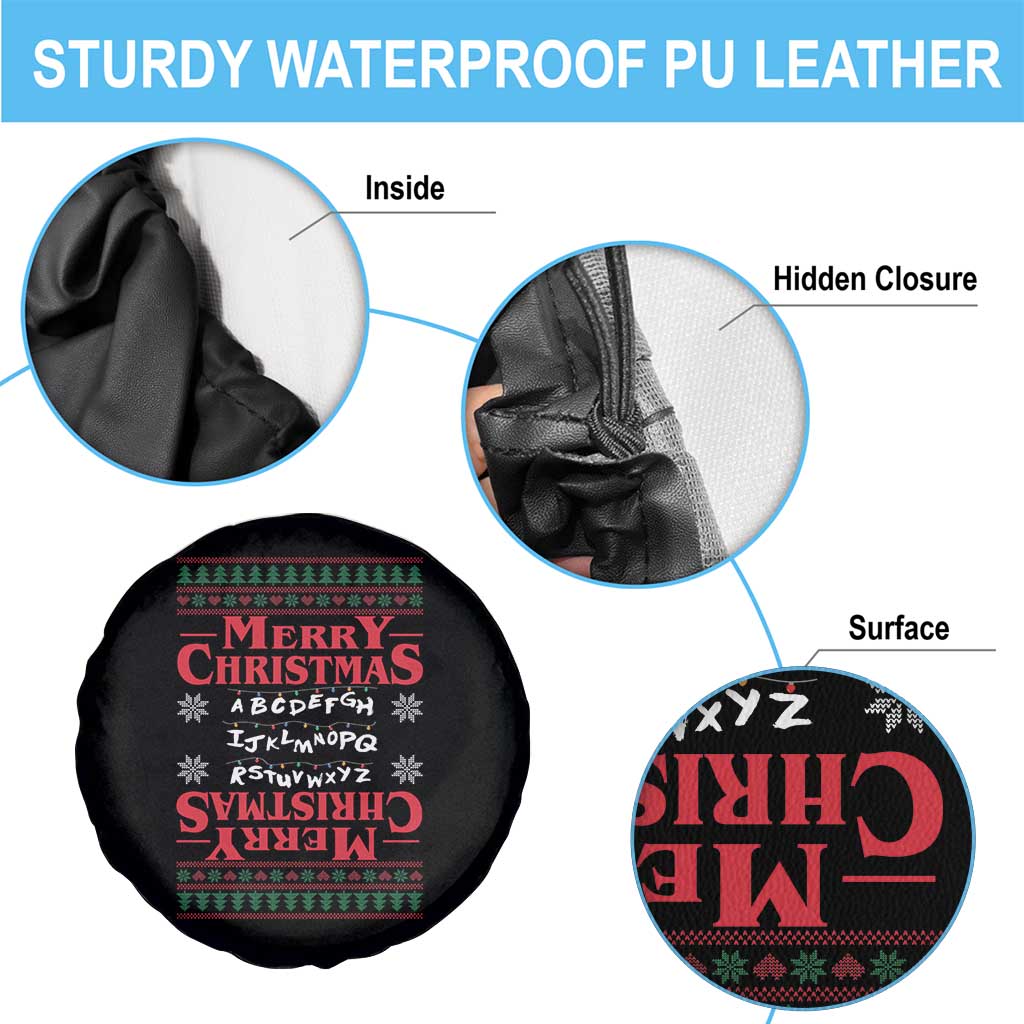 Funny Stranger Xmas Spare Tire Cover Merry Christmas Alphabet Neon Lights Movie - Wonder Print Shop