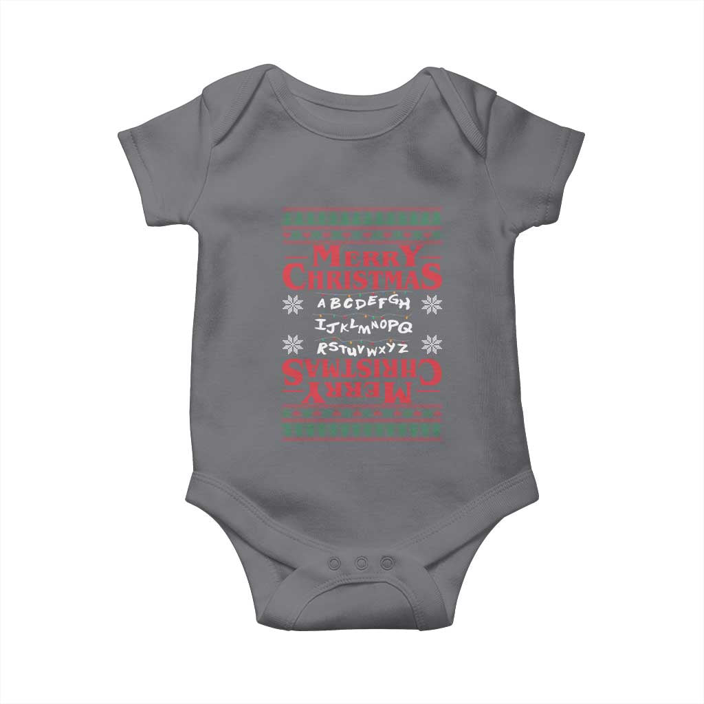 Funny Stranger Xmas Baby Onesie Merry Christmas Alphabet Neon Lights Movie - Wonder Print Shop