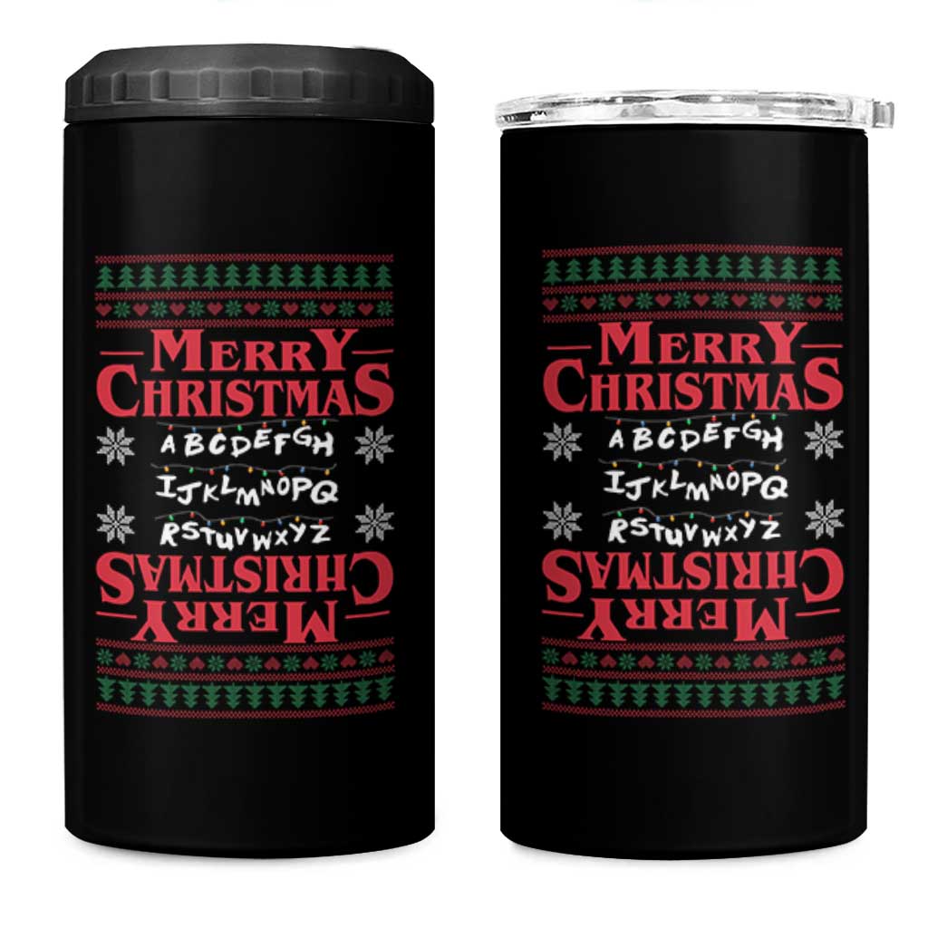 Funny Stranger Xmas 4 in 1 Can Cooler Tumbler Merry Christmas Alphabet Neon Lights Movie - Wonder Print Shop