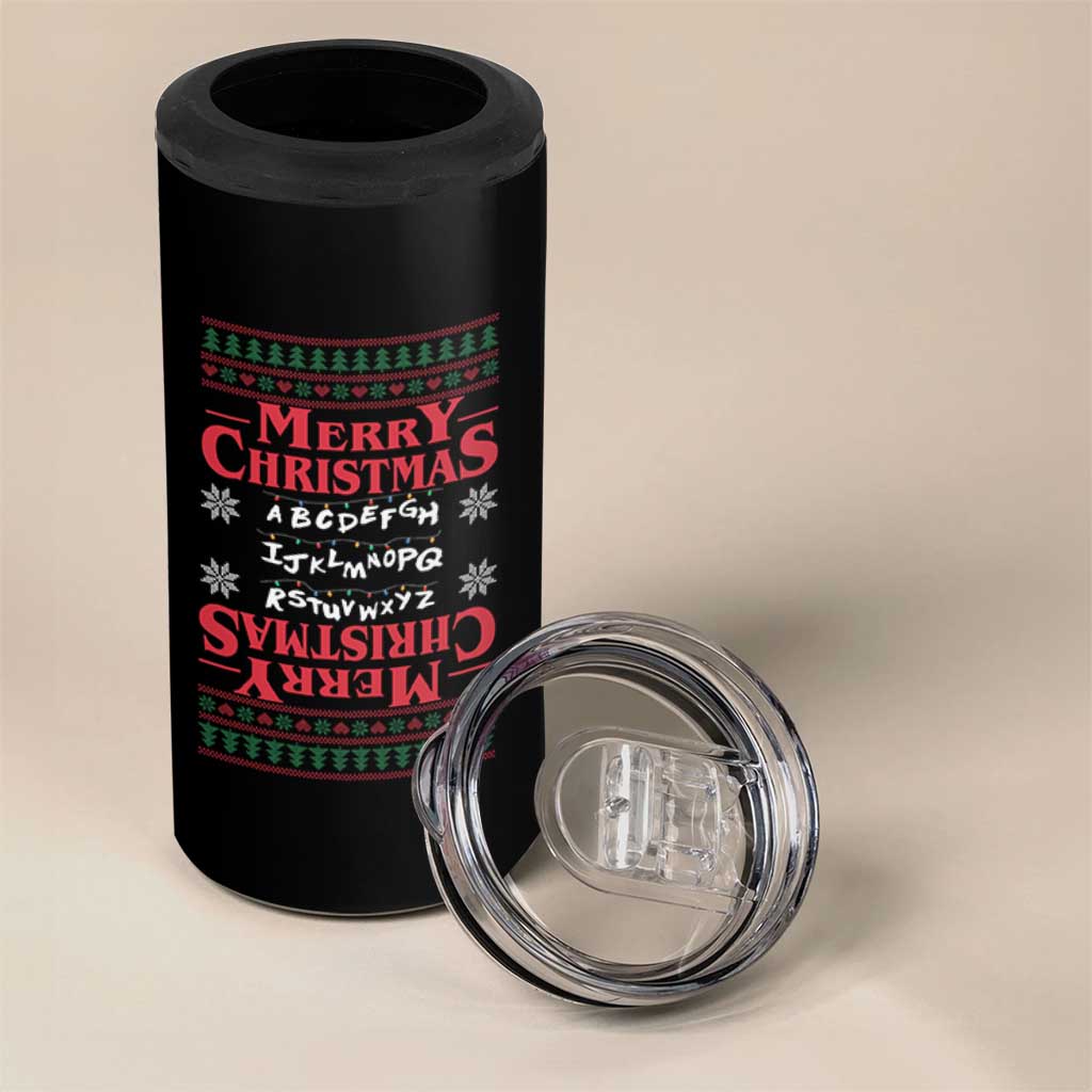 Funny Stranger Xmas 4 in 1 Can Cooler Tumbler Merry Christmas Alphabet Neon Lights Movie - Wonder Print Shop