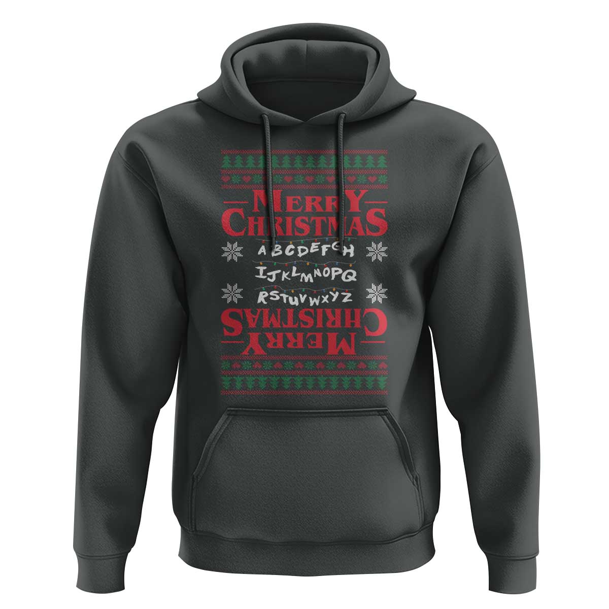 Funny Stranger Xmas Hoodie Merry Christmas Alphabet Neon Lights Movie - Wonder Print Shop