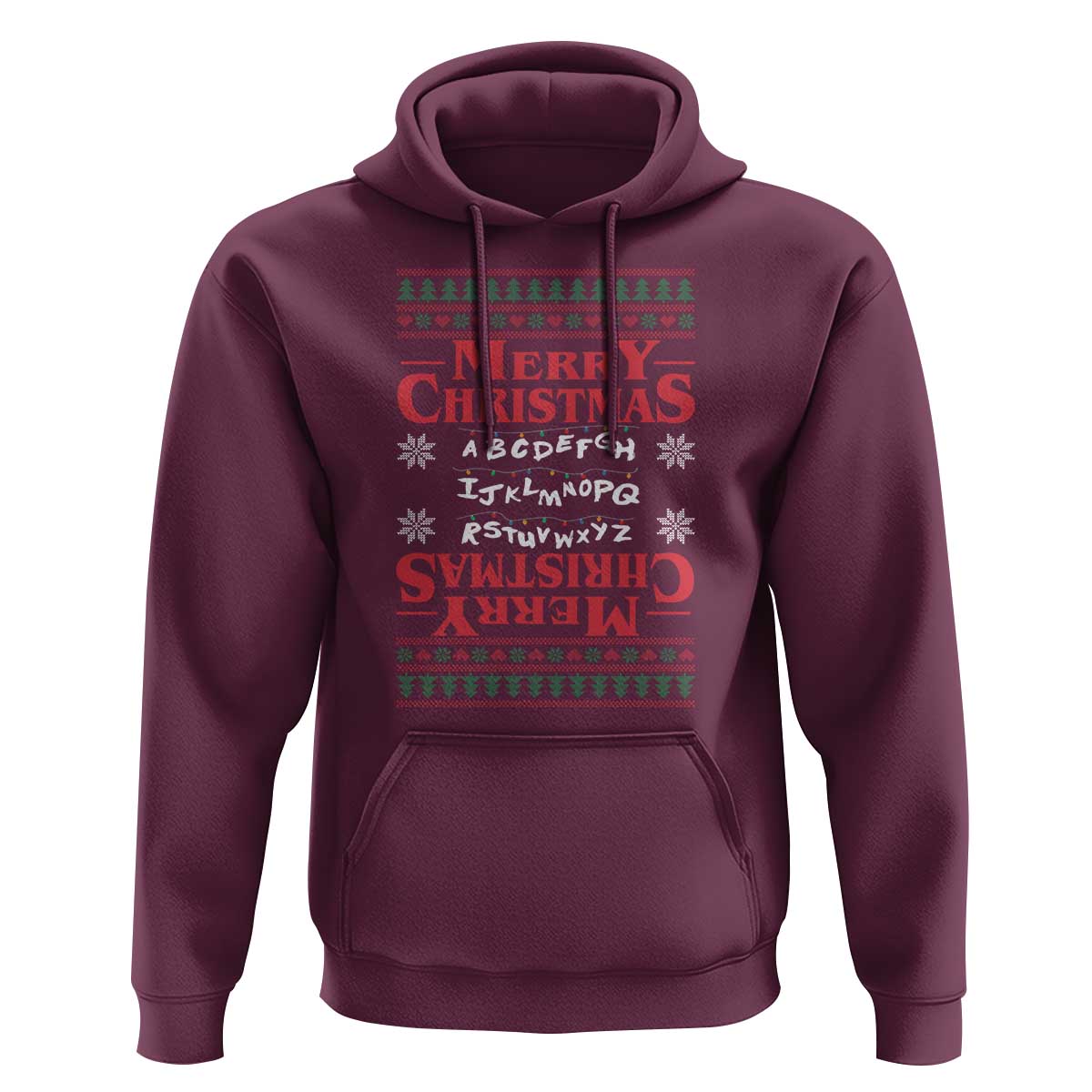 Funny Stranger Xmas Hoodie Merry Christmas Alphabet Neon Lights Movie - Wonder Print Shop