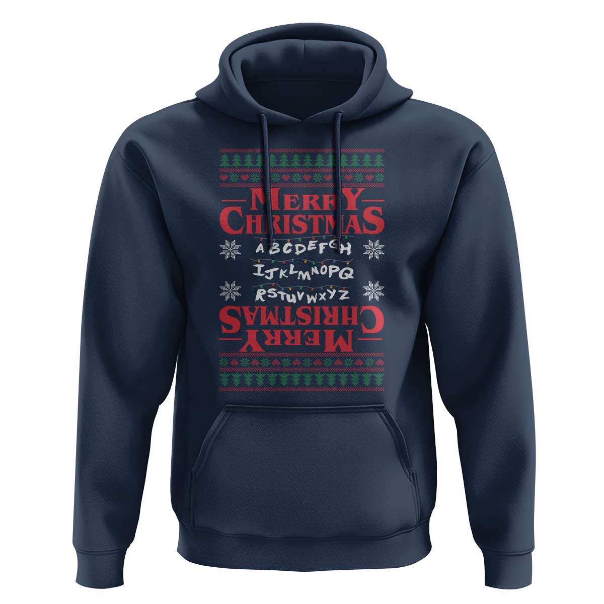 Funny Stranger Xmas Hoodie Merry Christmas Alphabet Neon Lights Movie - Wonder Print Shop