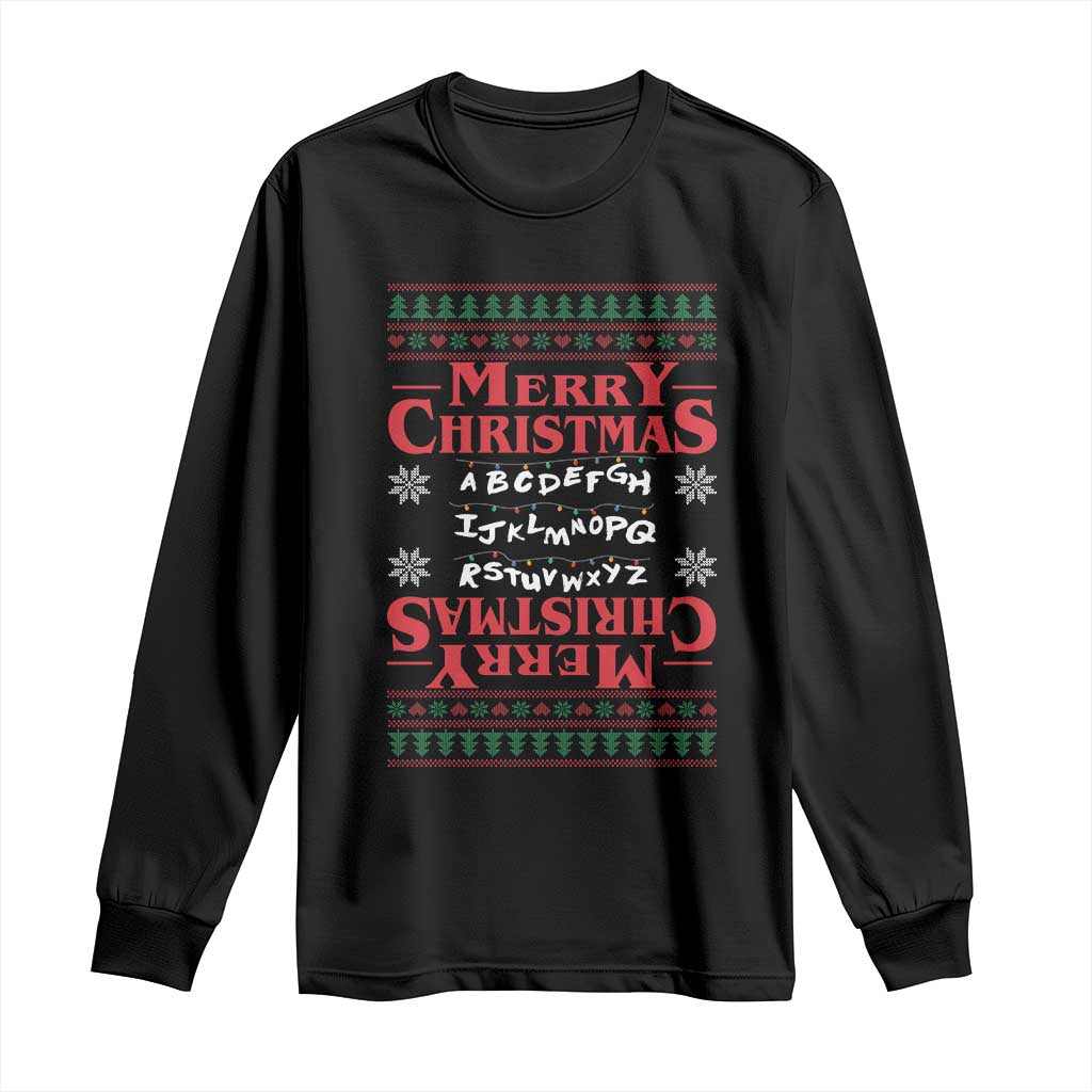 Funny Stranger Xmas Long Sleeve Shirt Merry Christmas Alphabet Neon Lights Movie - Wonder Print Shop