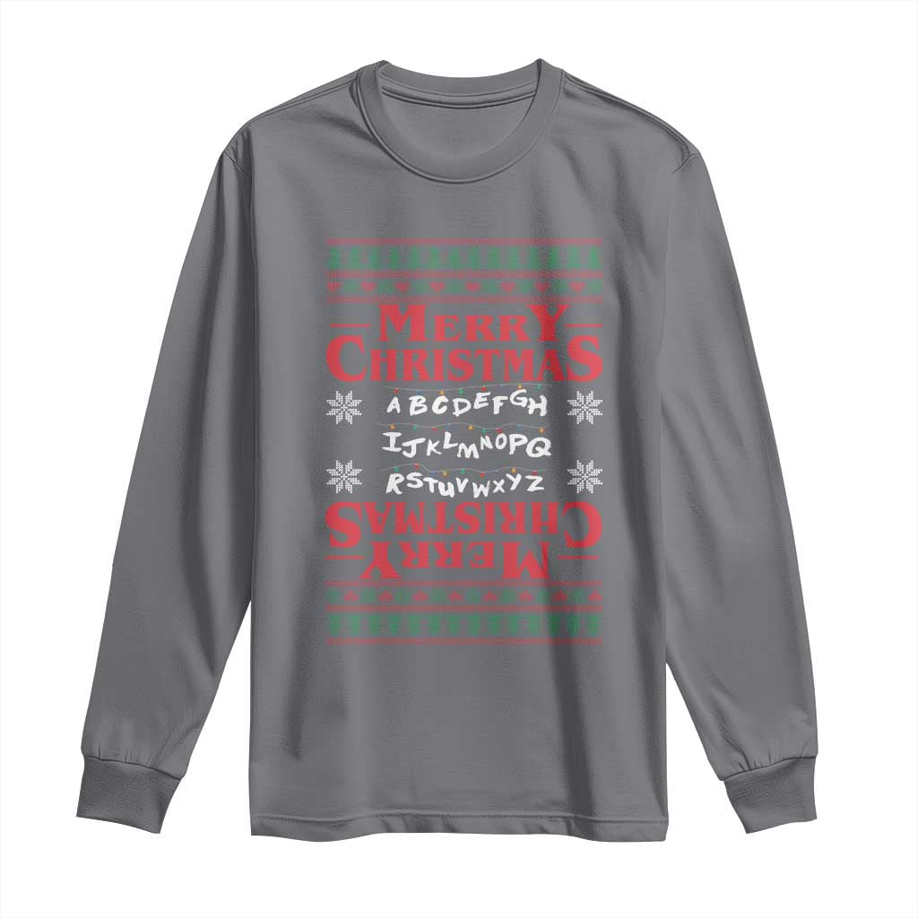 Funny Stranger Xmas Long Sleeve Shirt Merry Christmas Alphabet Neon Lights Movie - Wonder Print Shop