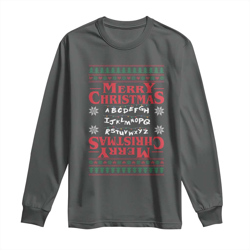 Funny Stranger Xmas Long Sleeve Shirt Merry Christmas Alphabet Neon Lights Movie - Wonder Print Shop