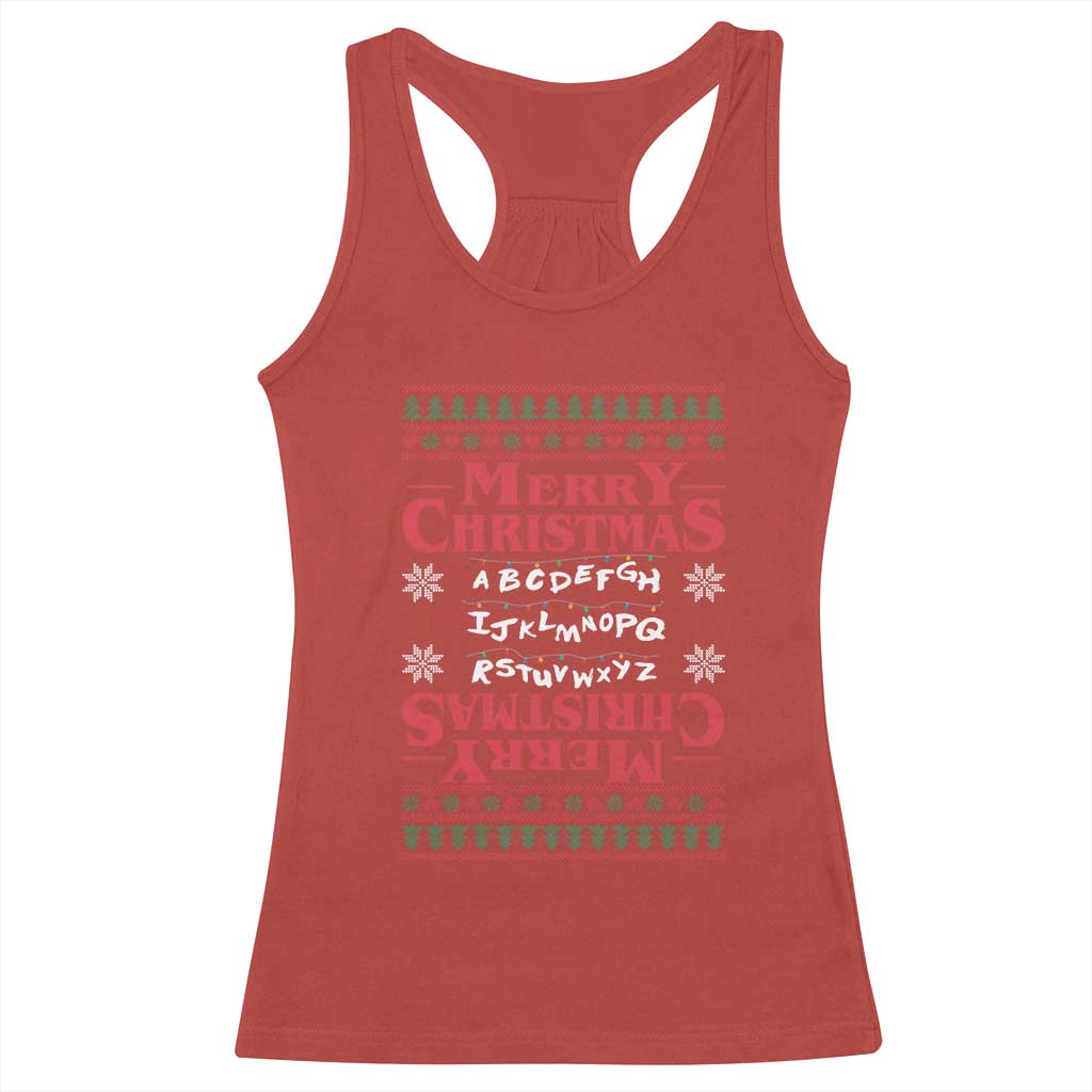 Funny Stranger Xmas Racerback Tank Top Merry Christmas Alphabet Neon Lights Movie - Wonder Print Shop