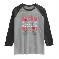 Funny Stranger Xmas Raglan Shirt Merry Christmas Alphabet Neon Lights Movie - Wonder Print Shop