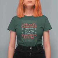 Funny Stranger Xmas T Shirt For Women Merry Christmas Alphabet Neon Lights Movie - Wonder Print Shop