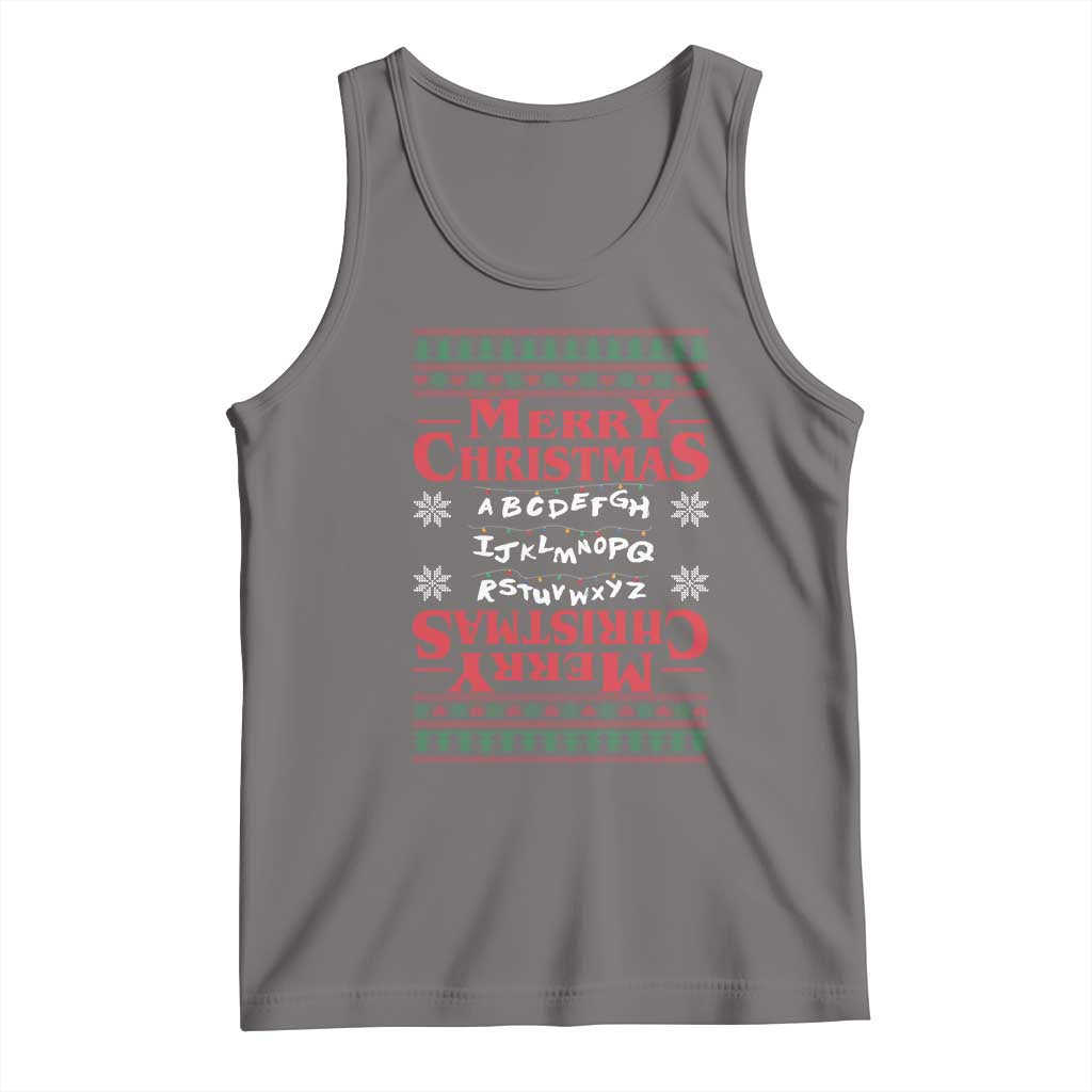 Funny Stranger Xmas Tank Top Merry Christmas Alphabet Neon Lights Movie - Wonder Print Shop
