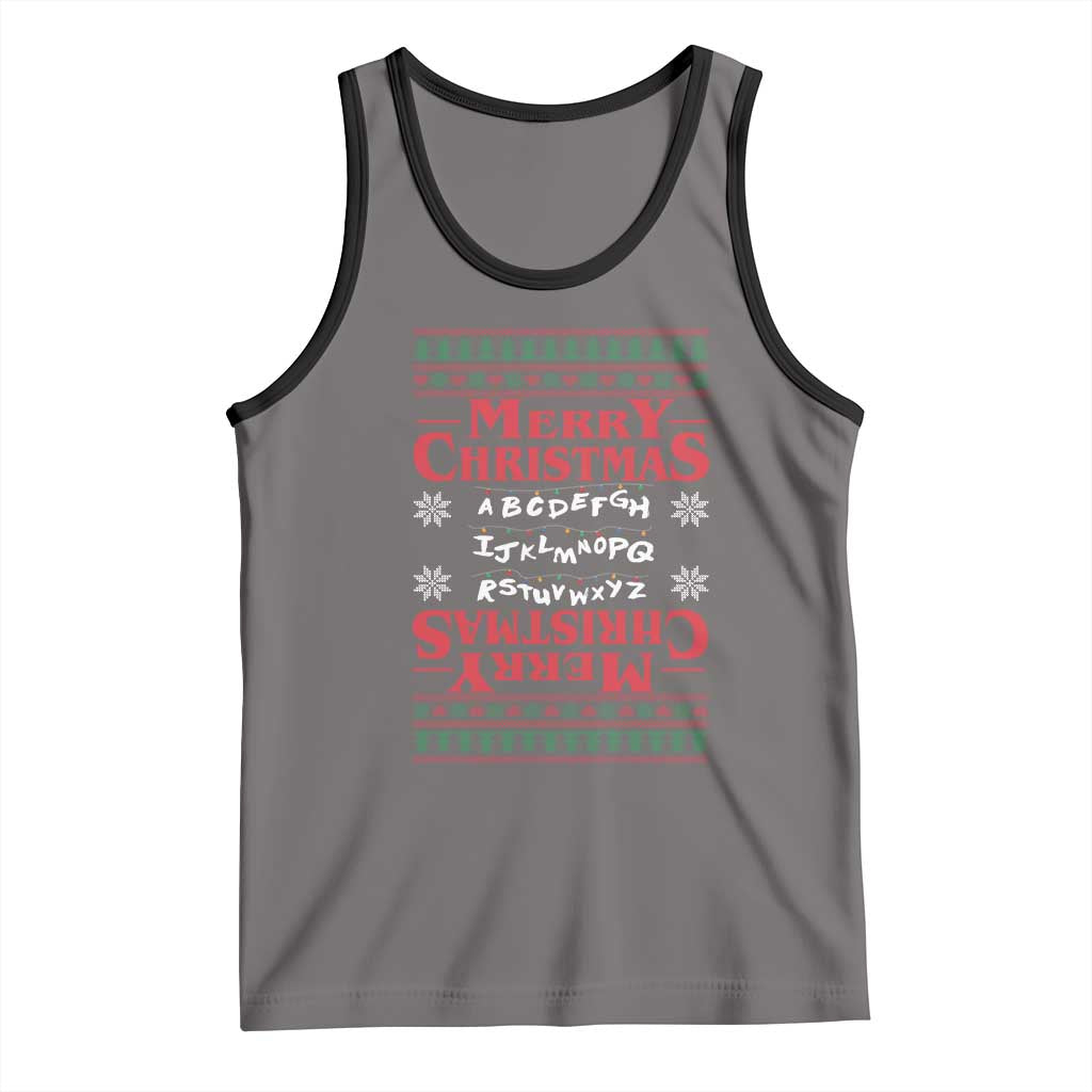 Funny Stranger Xmas Tank Top Merry Christmas Alphabet Neon Lights Movie - Wonder Print Shop
